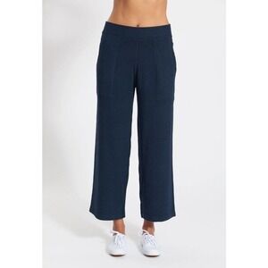 LEIMERE Chelsea Navy Blue Cashmere Blend Wide Leg Knit Crop Pants Large Pull On